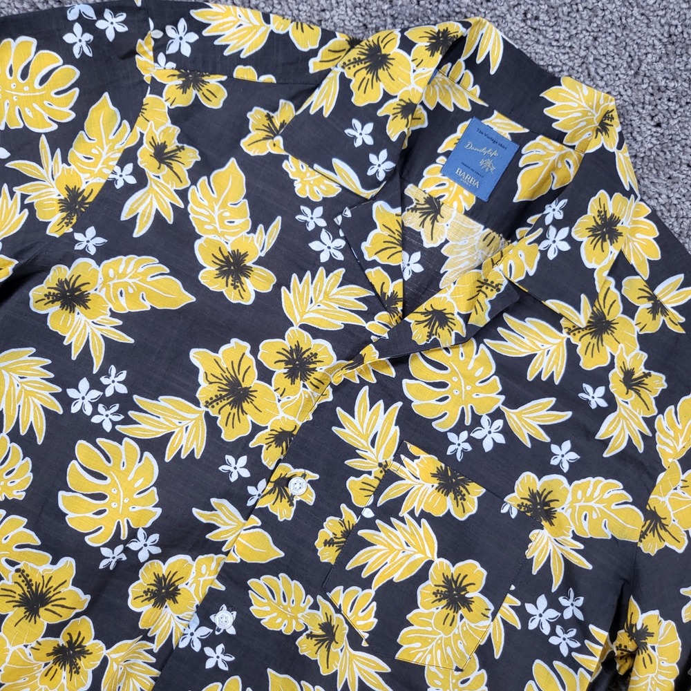 Barba Napoli Dandy Life Floral Shirt Mens‎ 40 15.75 Black Yellow Made in Italy
